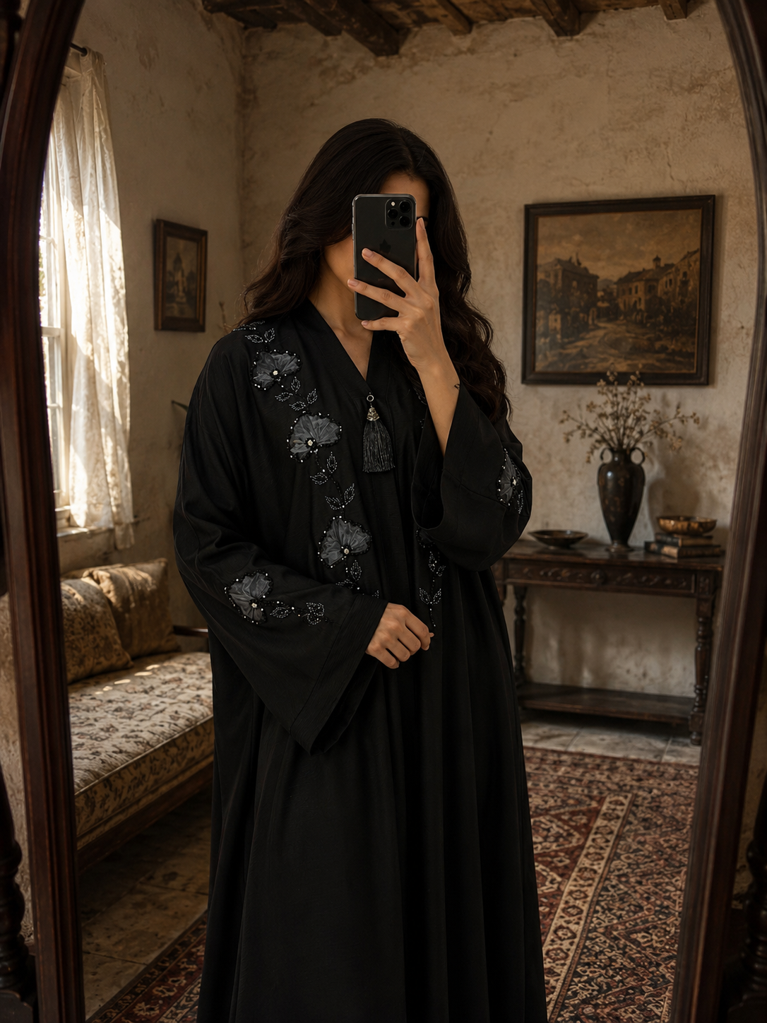 Artisan Tissue-Floral Black Abaya