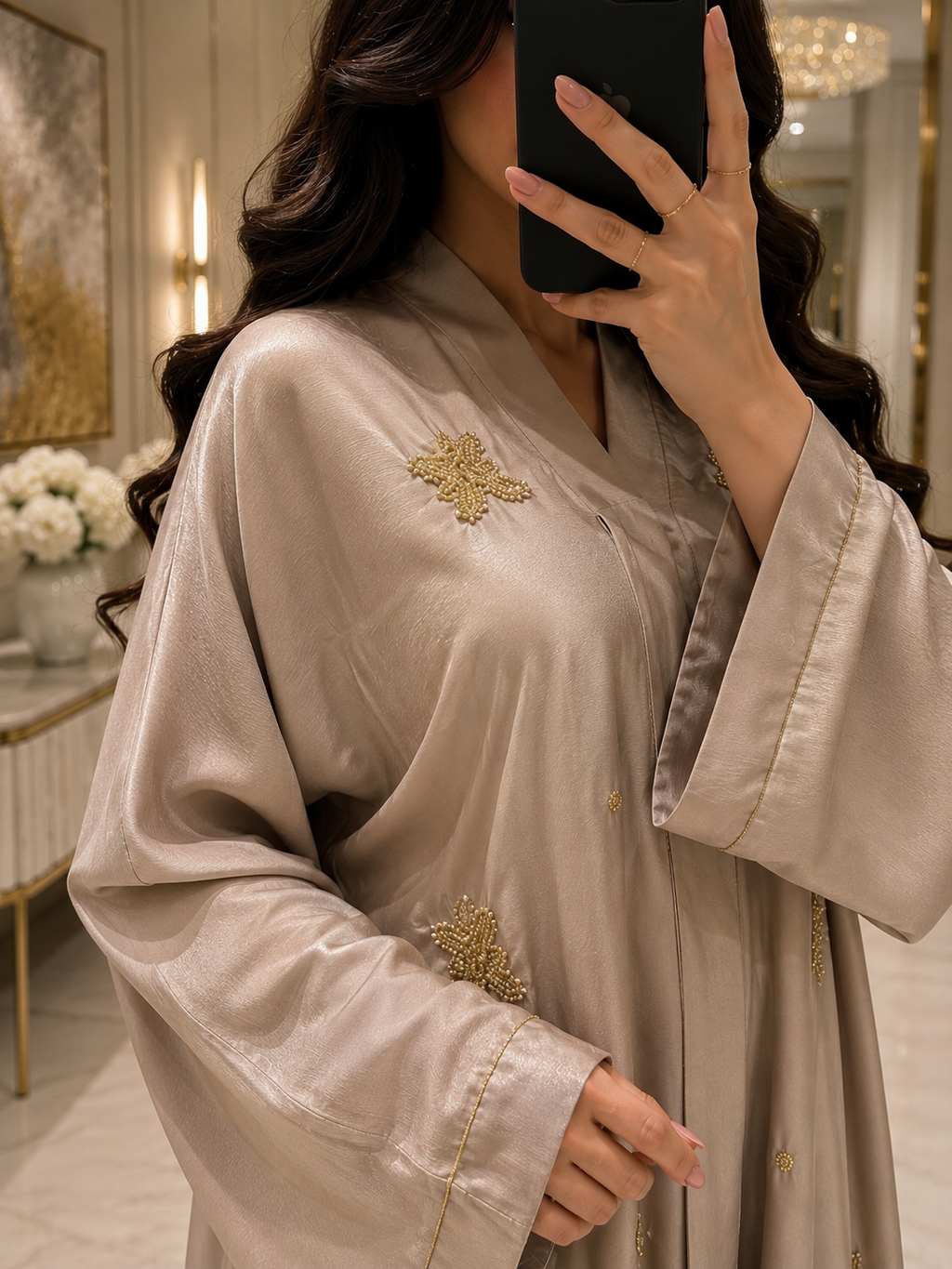 Premium Tissue Floral & Cut Dana Embroidered Abaya