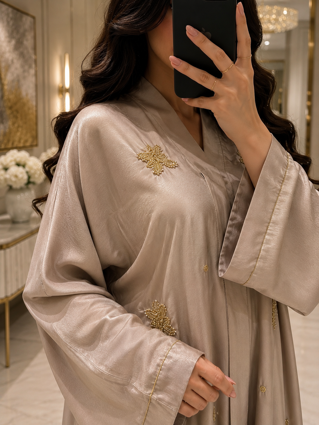 Premium Tissue Floral & Cut Dana Embroidered Abaya