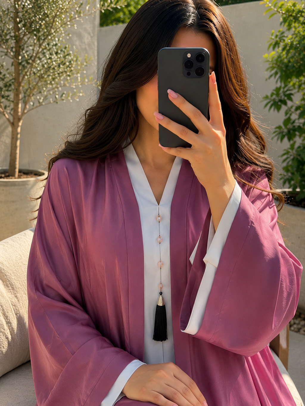 Two-Tone Mauve & White Sophisticated Abaya