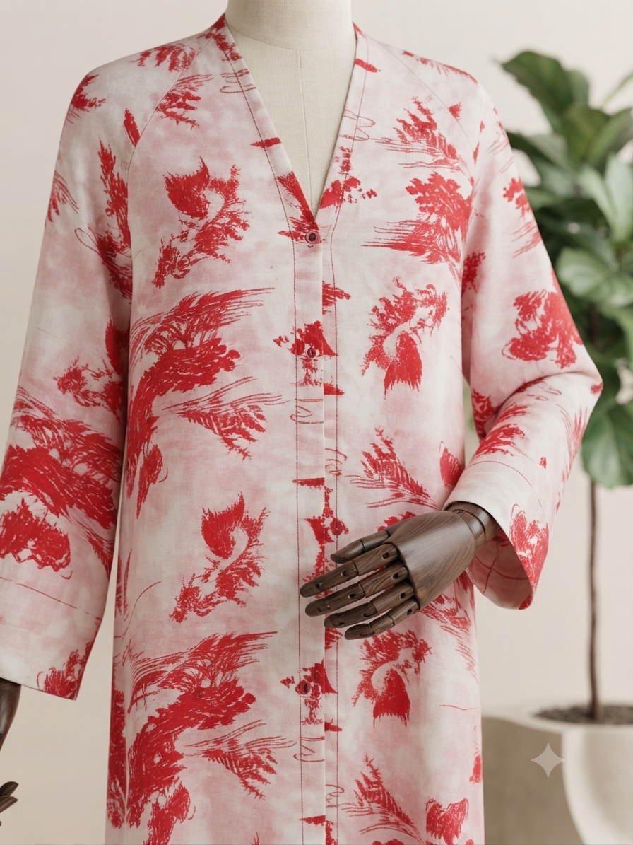 Crimson Abstract Print Abaya