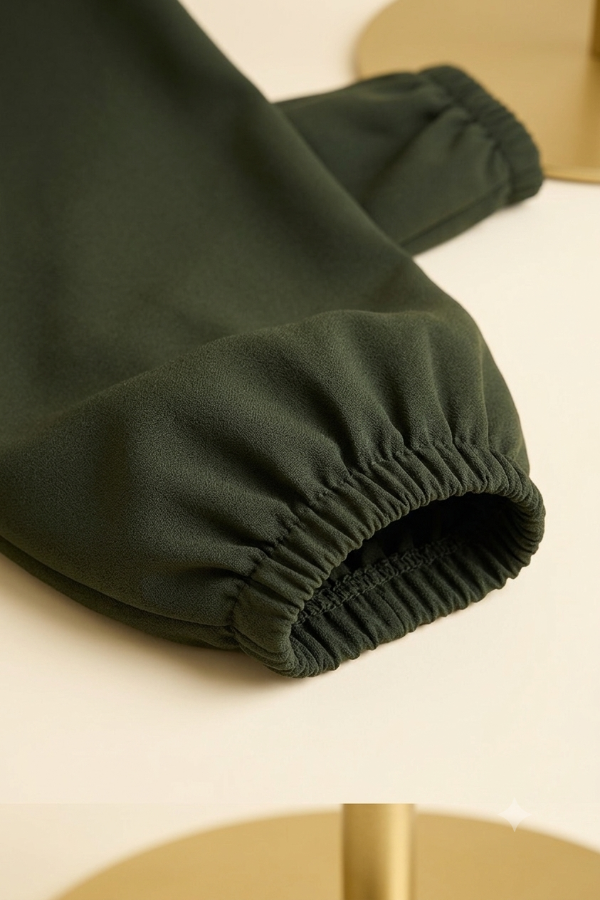 Olive Pleated Button Abaya