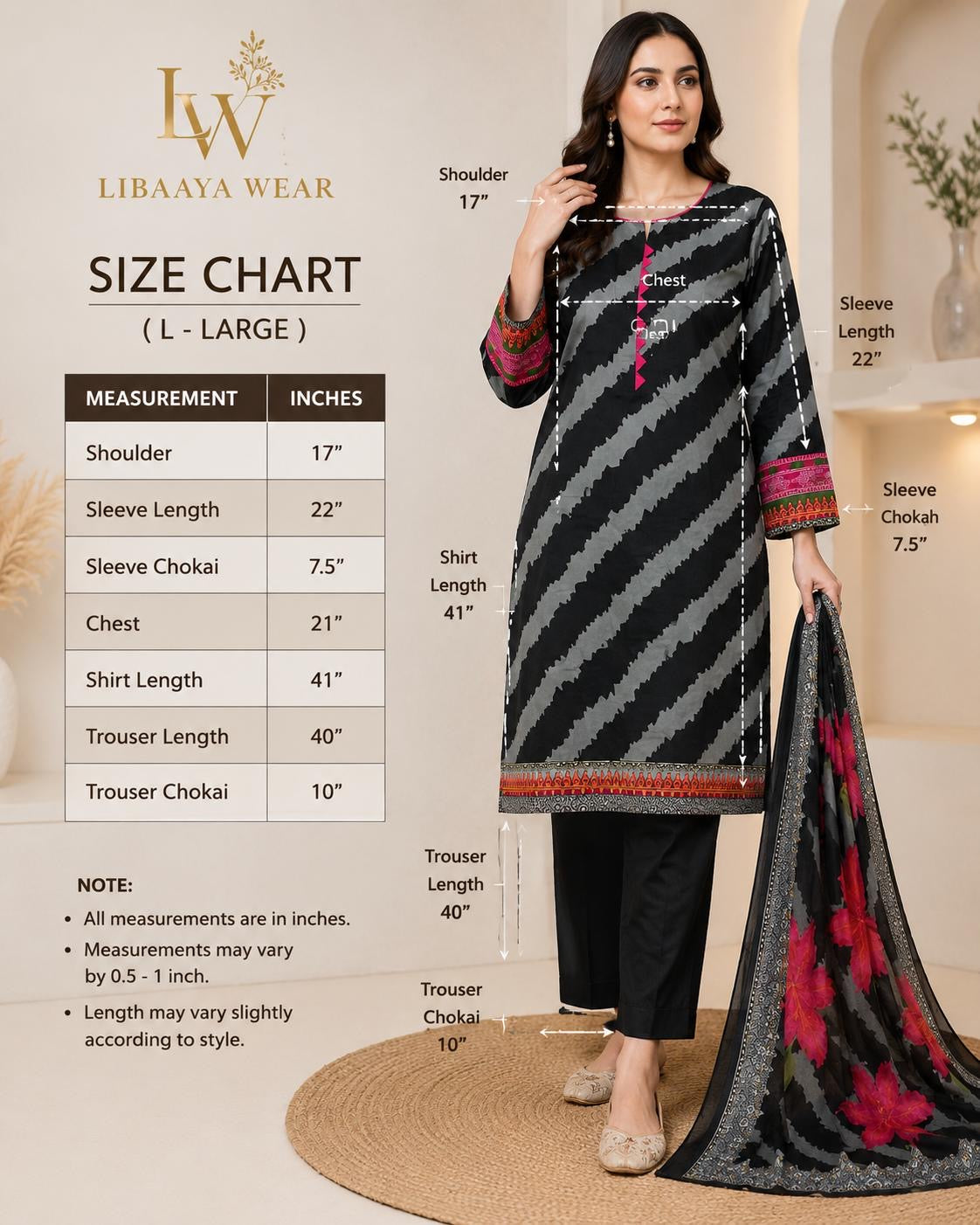 Black & Grey Zigzag Printed 3-Piece Stitched Suit