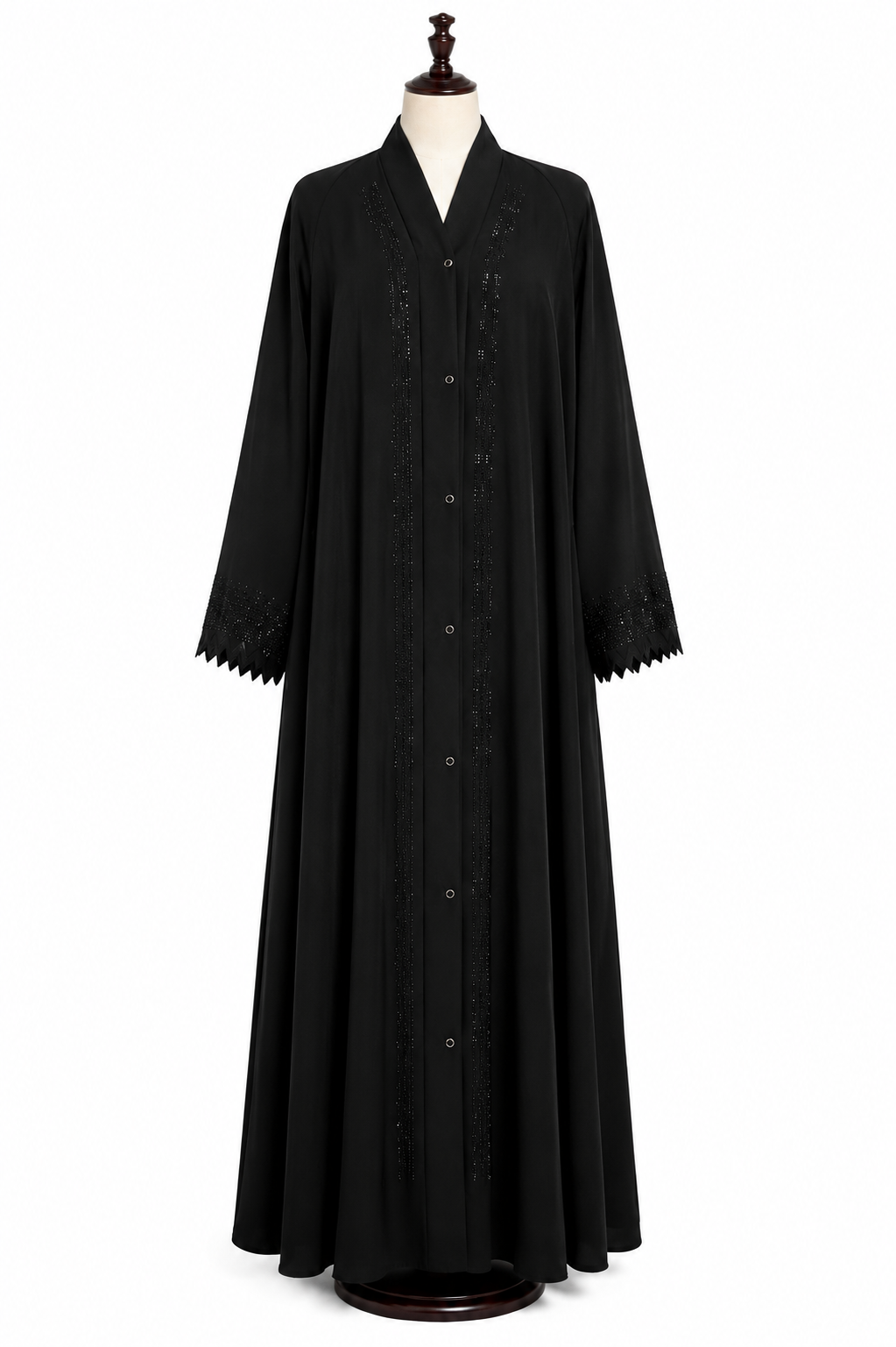 Black Stone Work Open Abaya