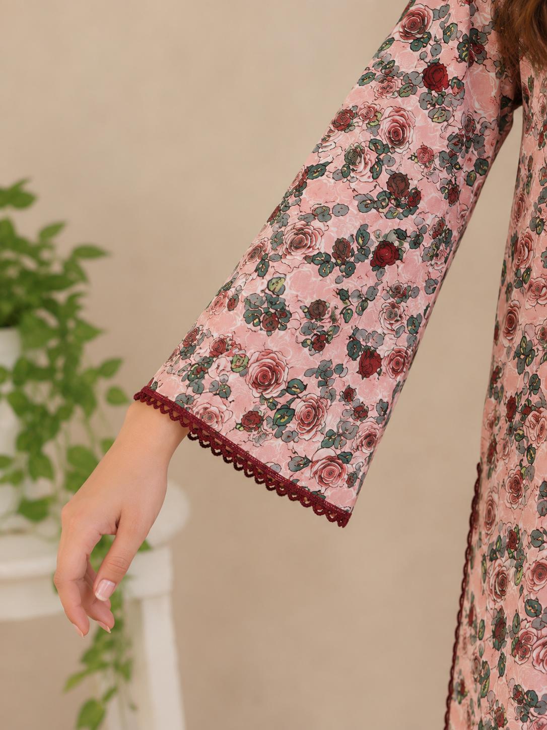 Blush Rose Floral 2-Piece Stitched Suit