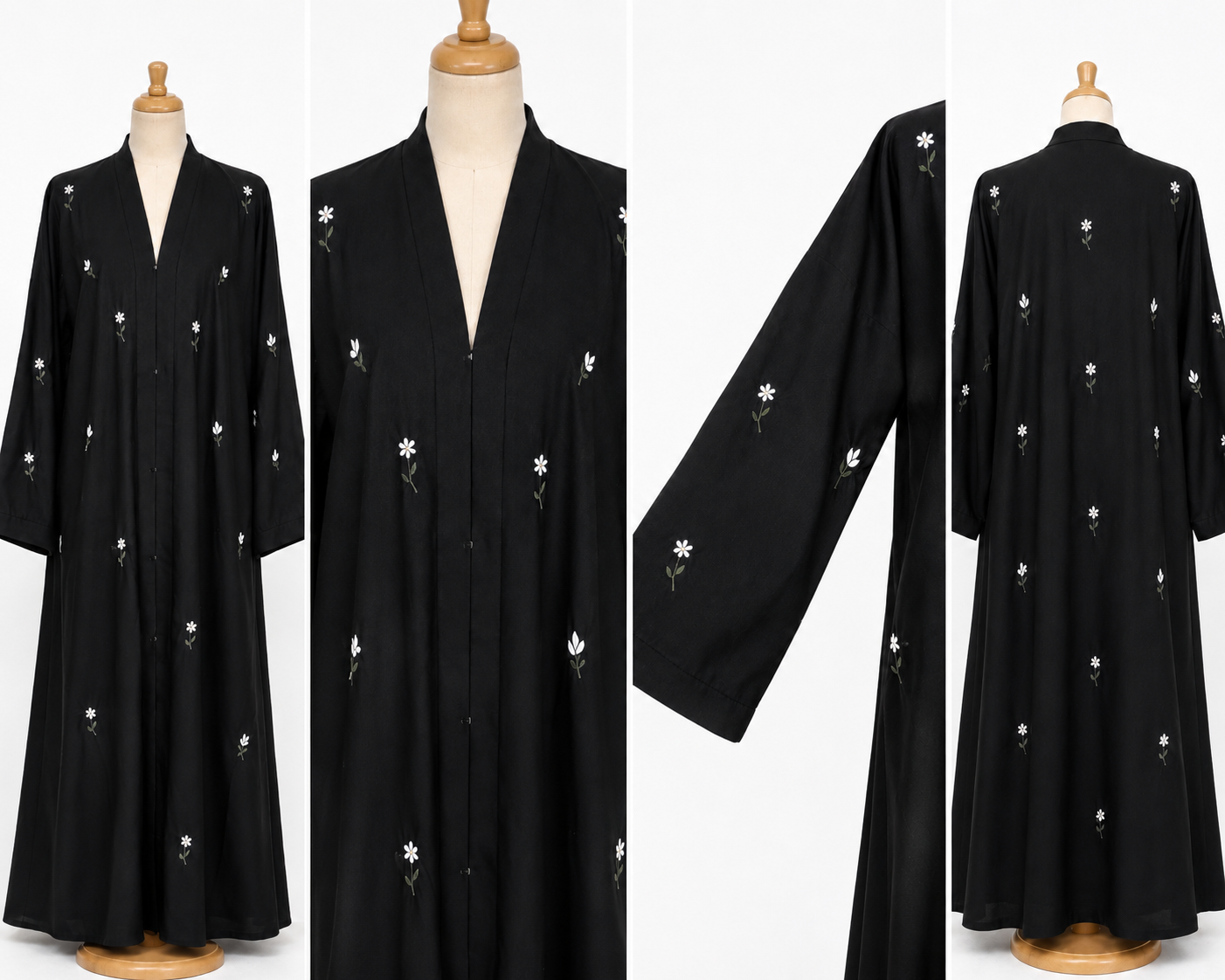 Black Floral Embroidered Open Abaya