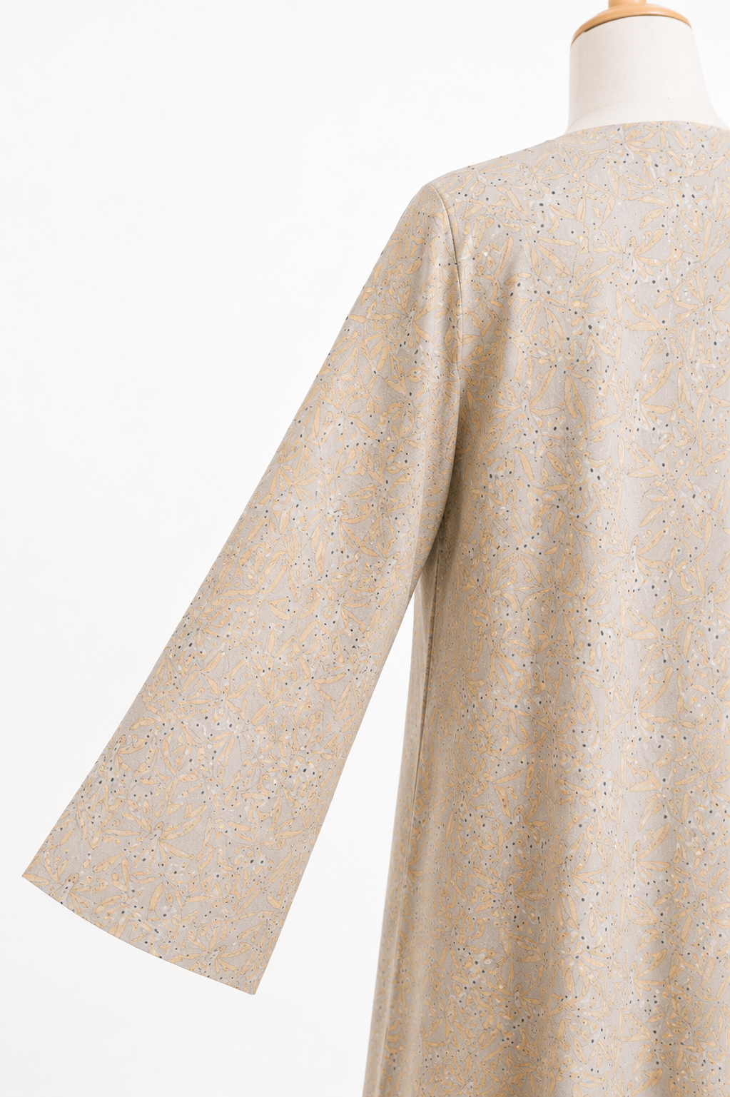 Cream Printed Button Front Abaya
