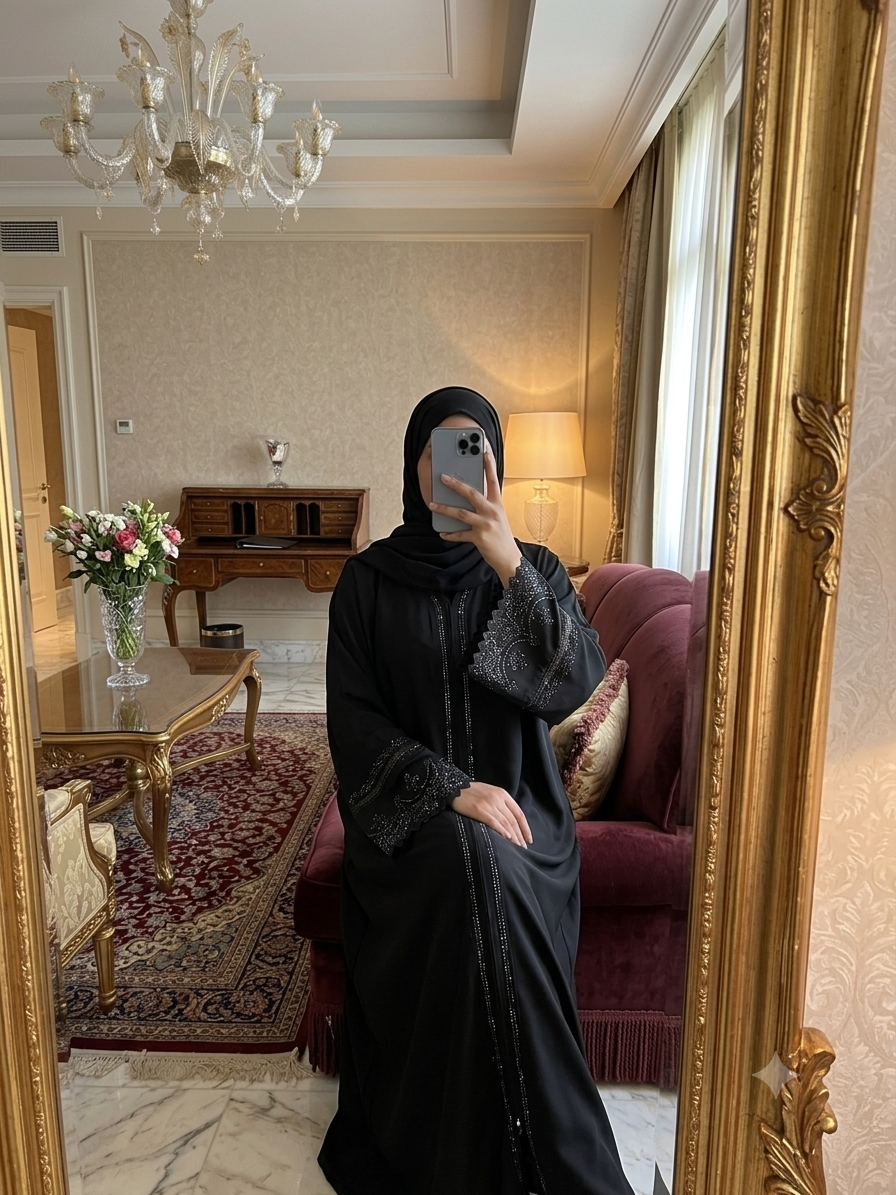 Premium Embroidered & Bead-Embellished Black Abaya