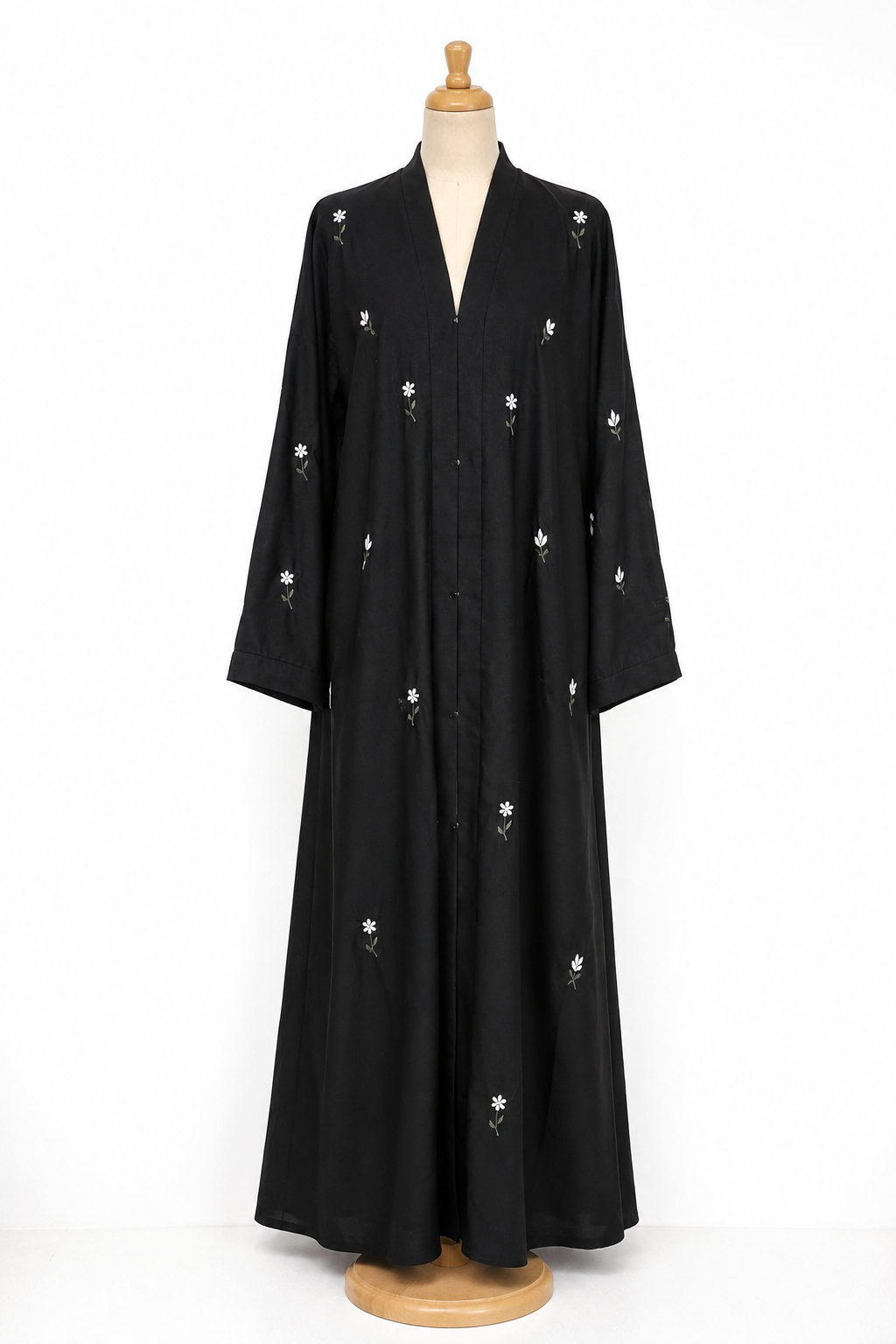 Black Floral Embroidered Open Abaya