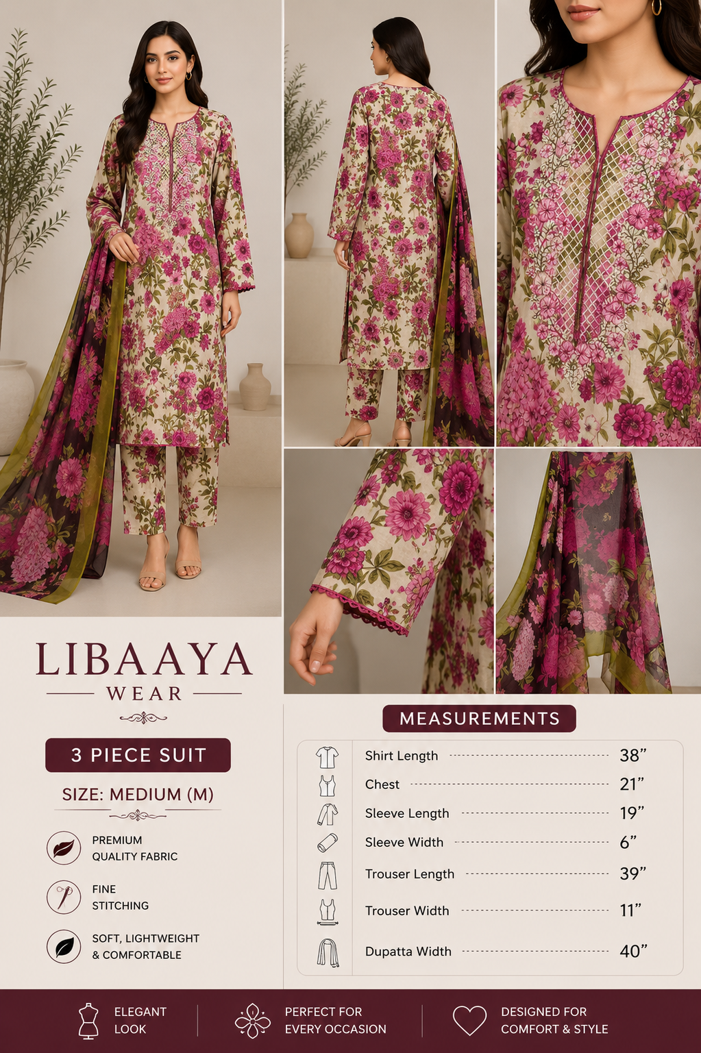Pink Floral 3 Piece Suit | Medium (M)