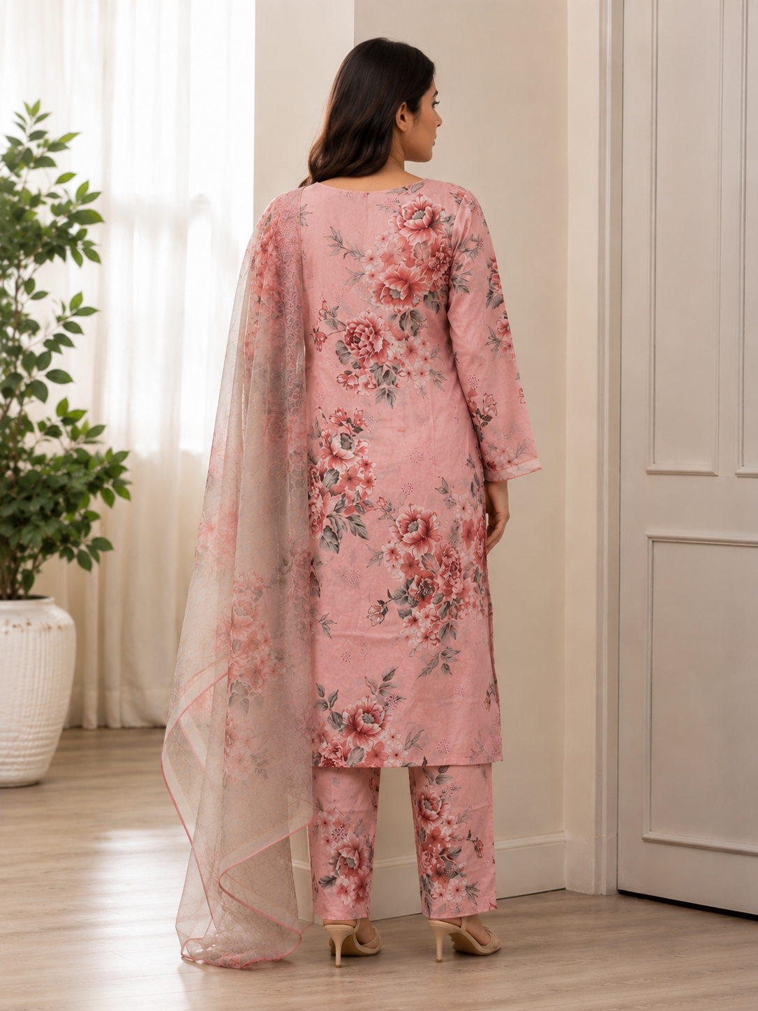 Elegant Pink Floral 3-Piece Lawn Suit 🌸