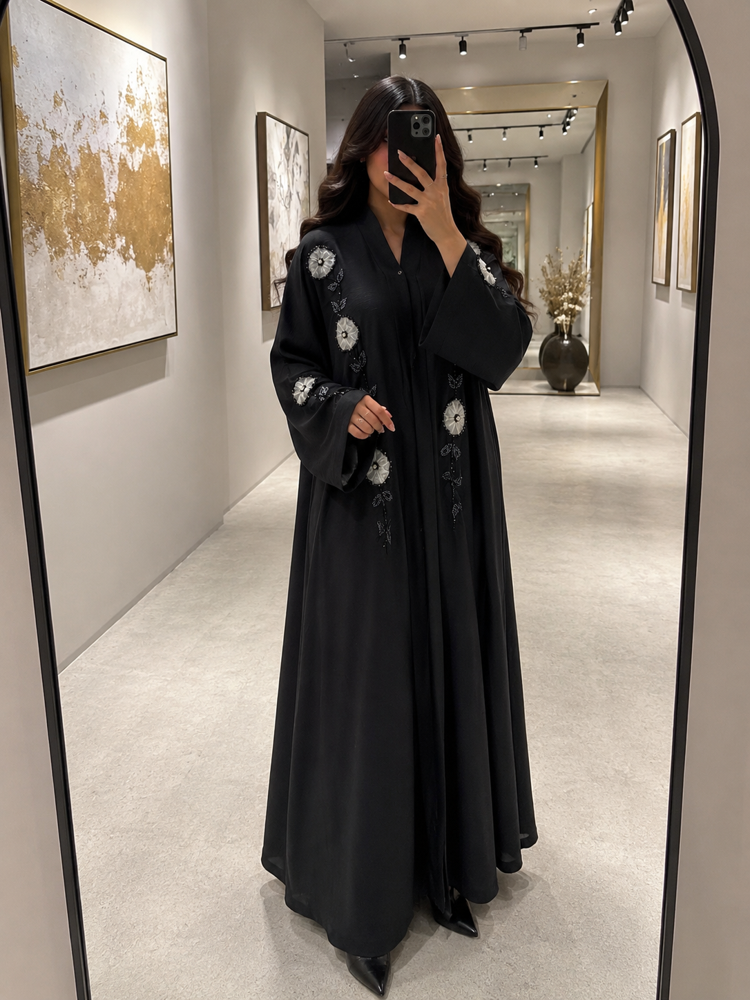 Premium Tissue Floral & Cut Dana Embroidered Abaya