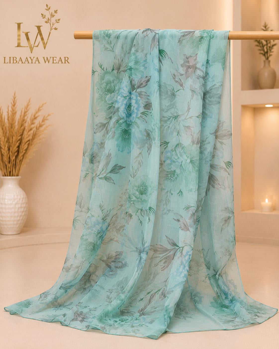 Aqua & Teal Floral Embroidered 3-Piece Stitched Suit