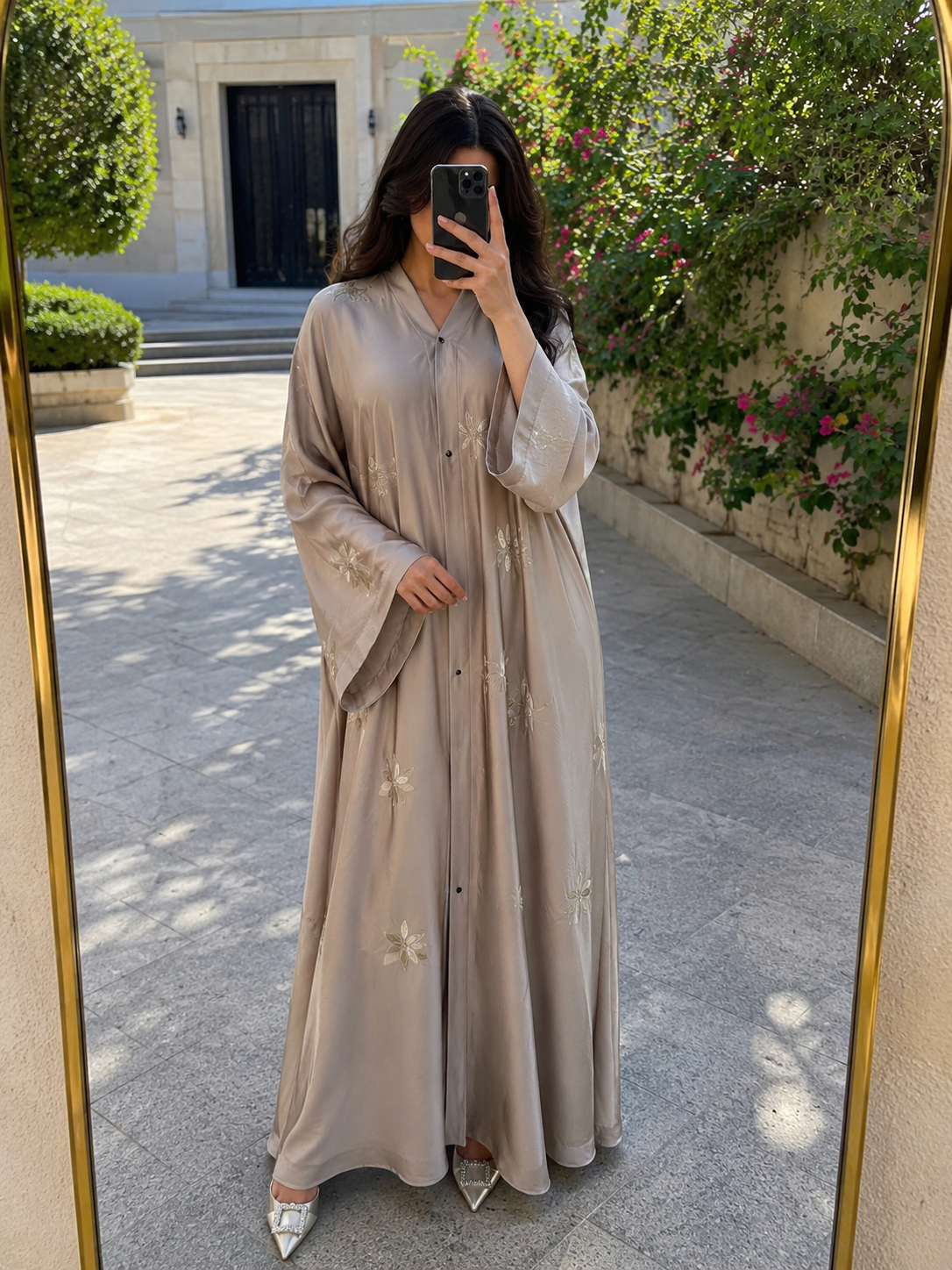 Serene Beige Floral-Embellished Abaya