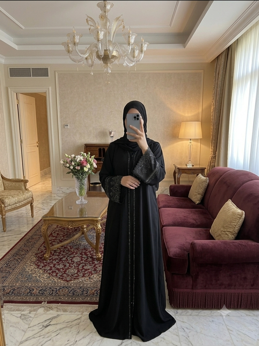 Premium Embroidered & Bead-Embellished Black Abaya