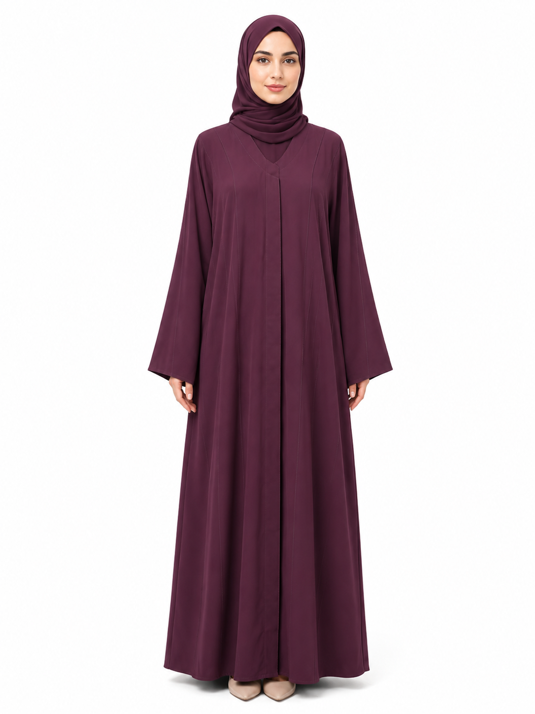Maroon V-Stitch Panel Abaya