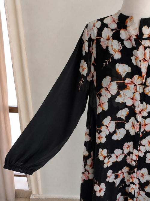 Blossom Noir Floral Abaya