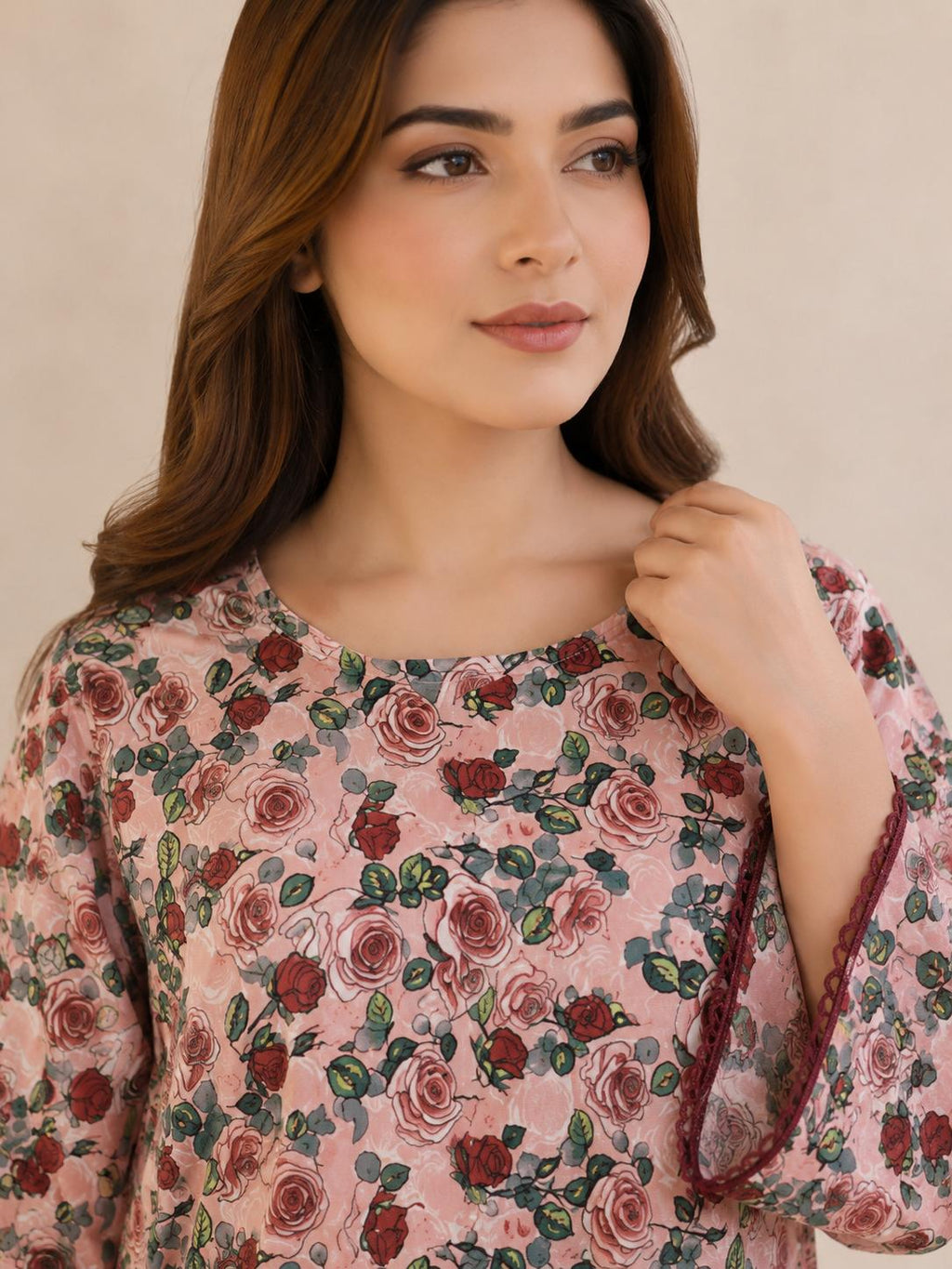 Blush Rose Floral 2-Piece Stitched Suit
