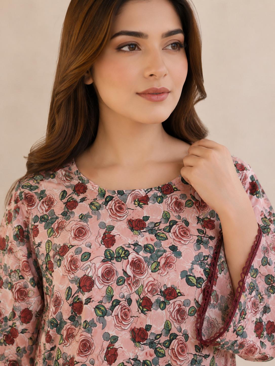 Blush Rose Floral 2-Piece Stitched Suit