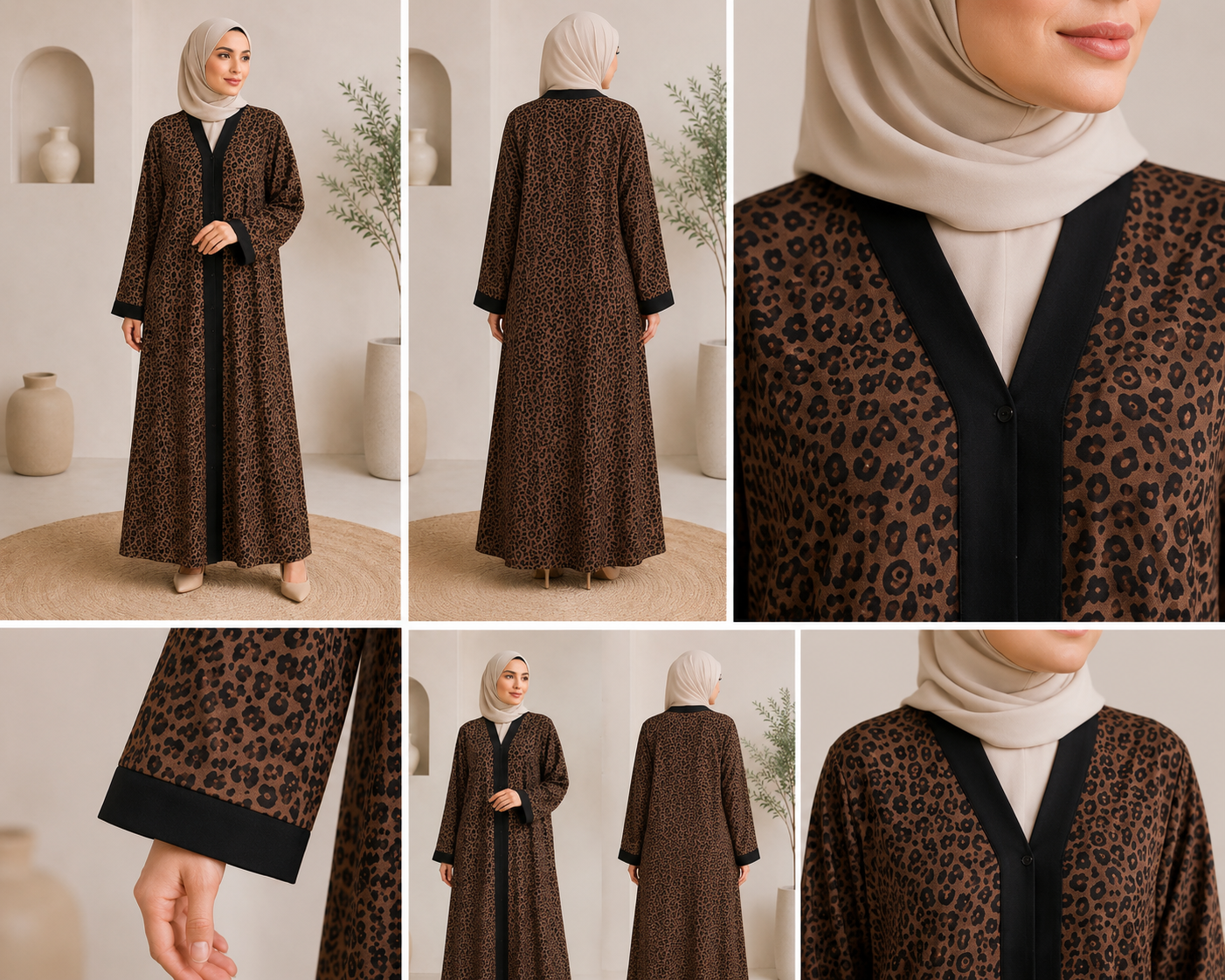 Sale! Leopard Print Zipper-Front Abaya