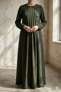 Olive Pleated Button Abaya
