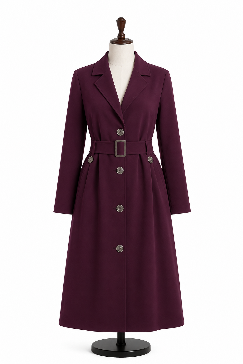 Elegant Belted Coat Style Abaya – Plum Purple