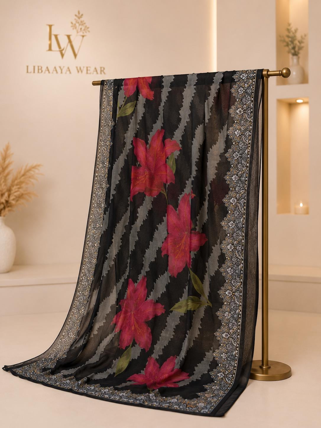 Black & Grey Zigzag Printed 3-Piece Stitched Suit