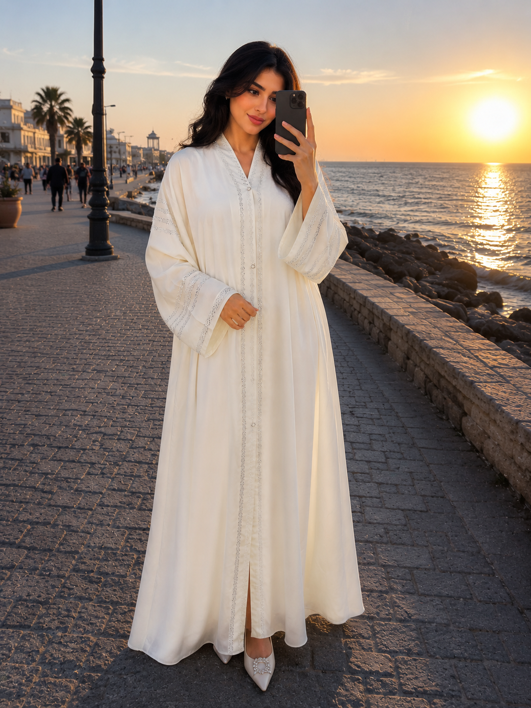 Ethereal Ivory Crystal-Embellished Abaya