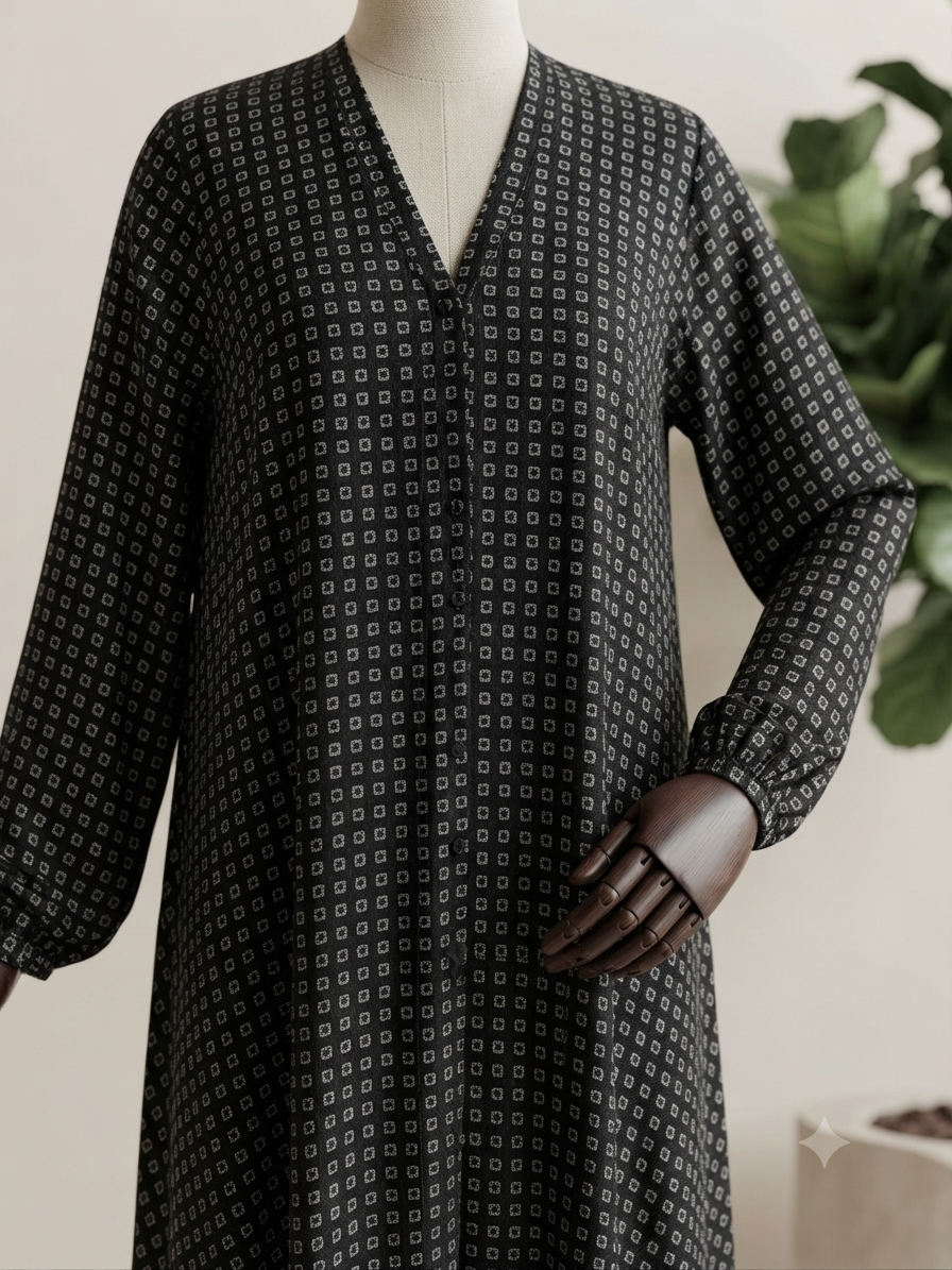 Midnight Geo-Grid Abaya