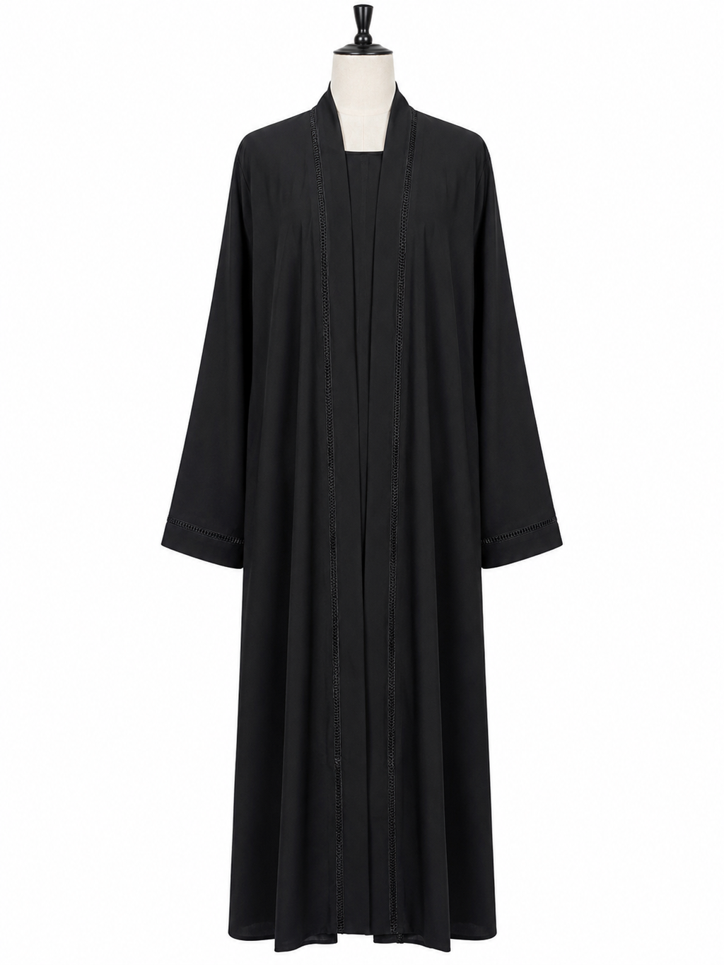 Black Kimono Style Open Abaya – Double Layer