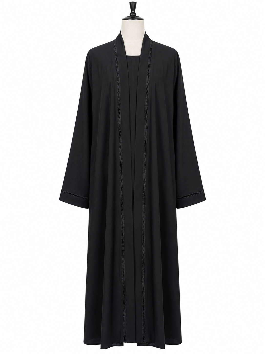 Black Kimono Style Open Abaya – Double Layer