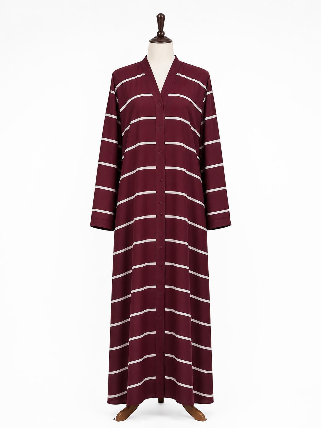 Maroon Stripe Classic Abaya