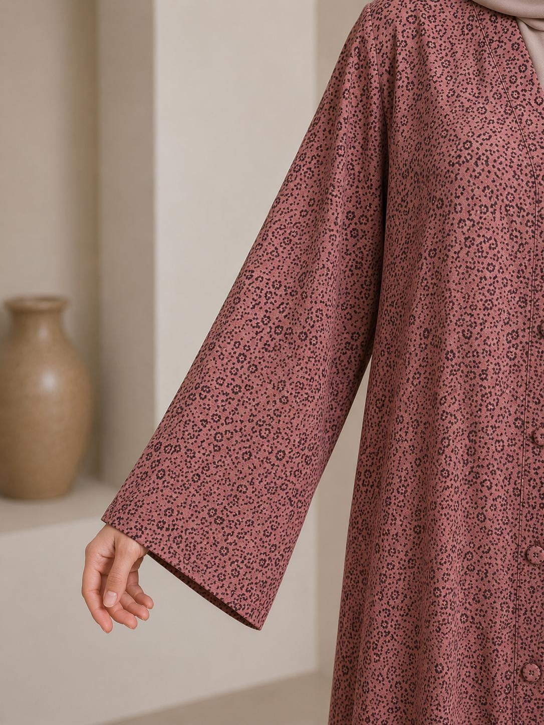 Rosewood Print Modest Abaya