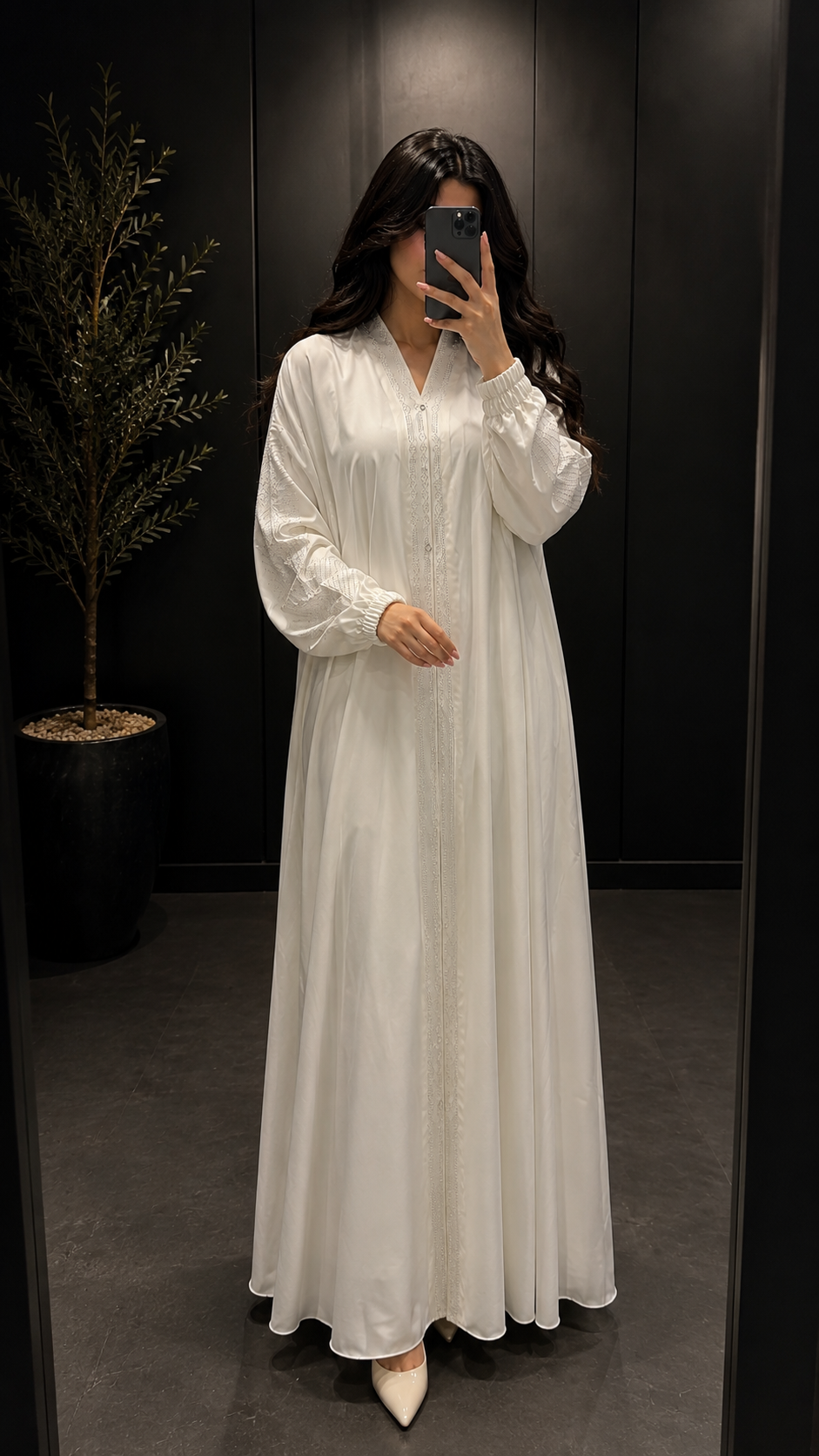 Radiant White Embellished Abaya