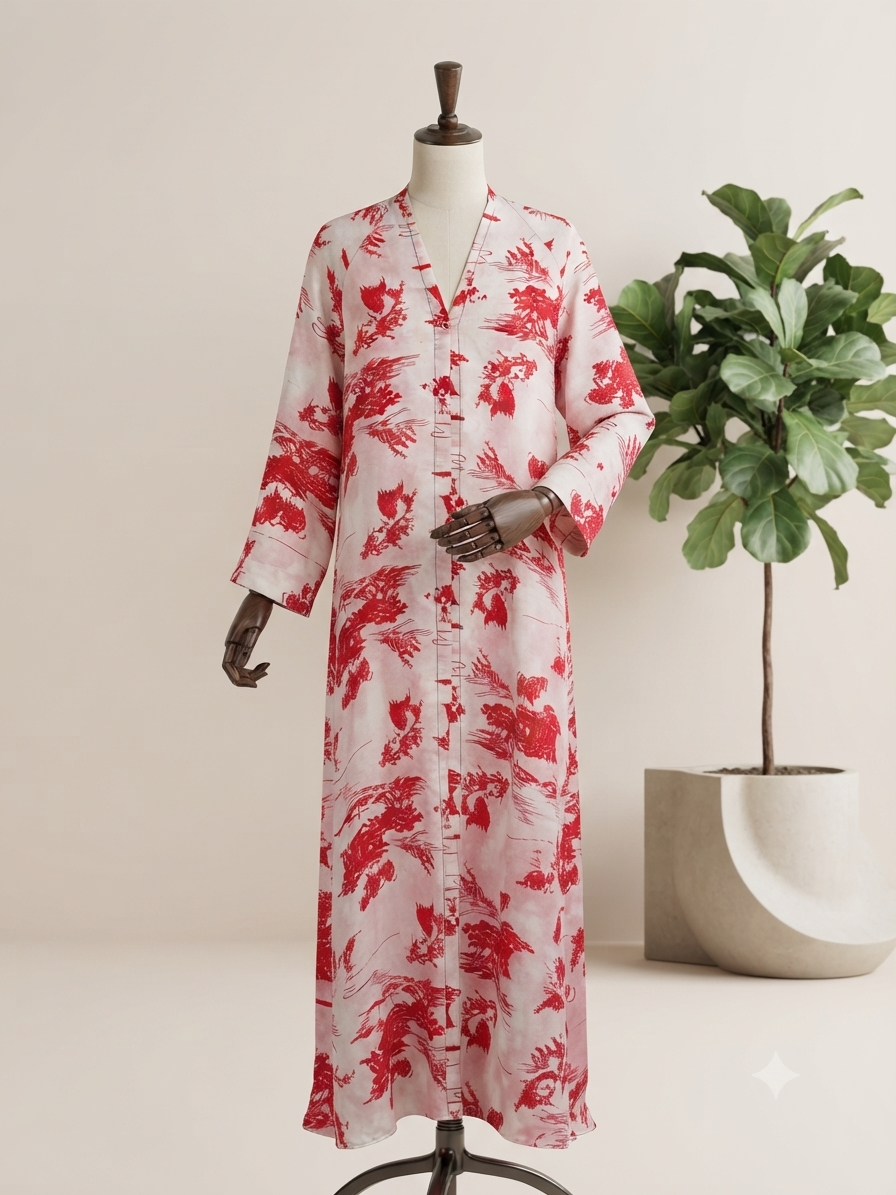 Crimson Abstract Print Abaya