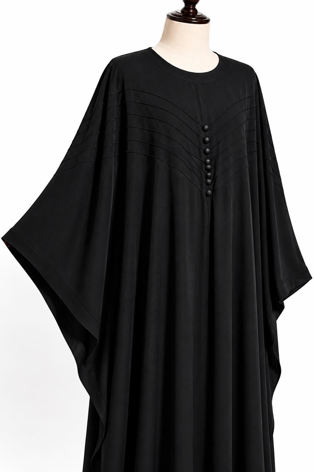 Textured Front Pleat Black Abaya