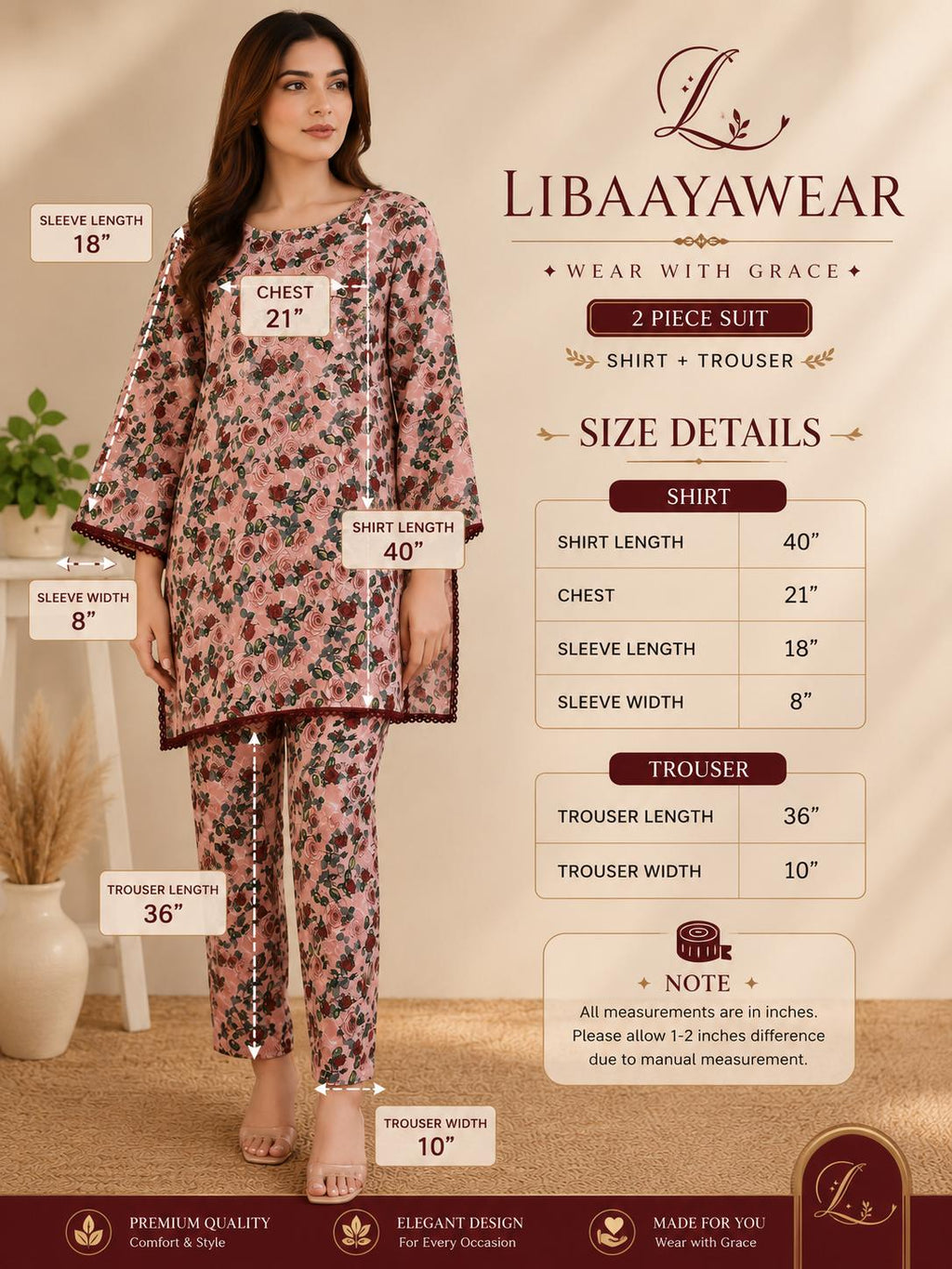 Blush Rose Floral 2-Piece Stitched Suit