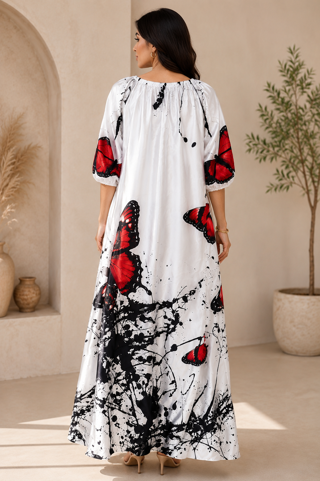 Elegant Butterfly Print Maxi Dress