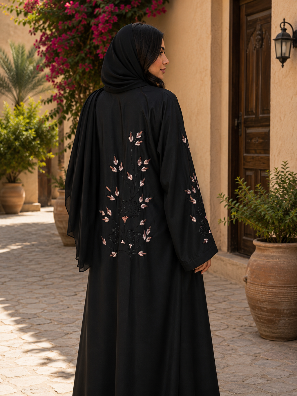 Floral Bloom Embellished Black Abaya