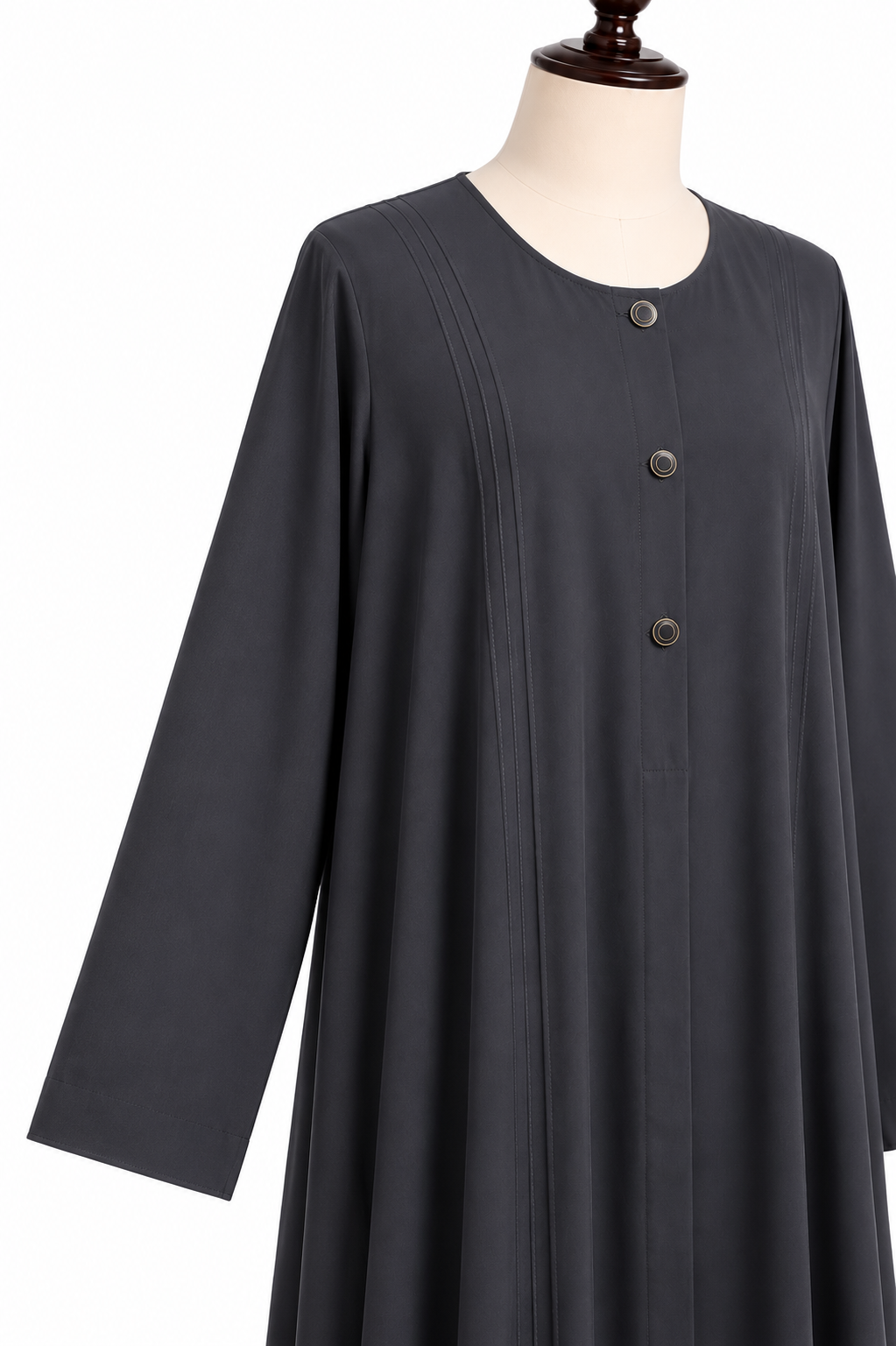 Dark Stone Grey Button Detail Abaya