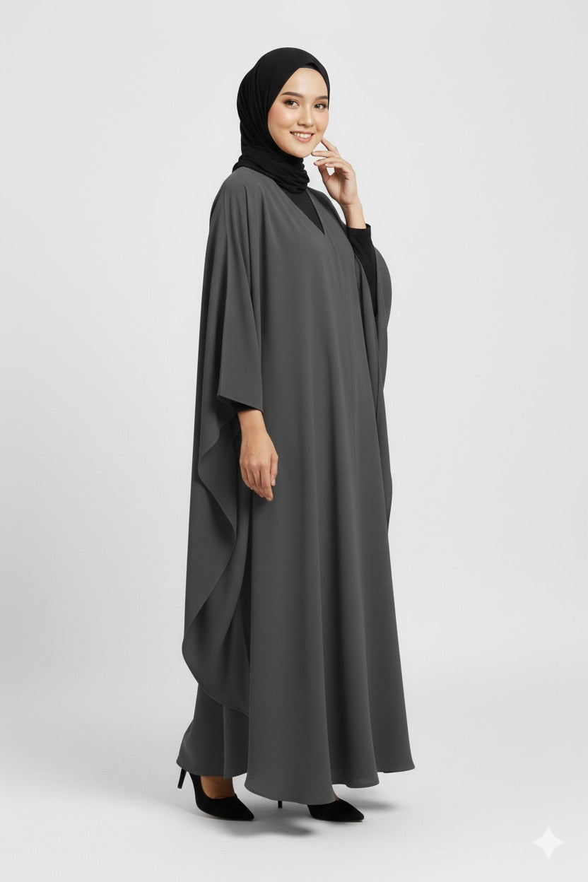Elegant Butterfly Abaya – Charcoal Grey