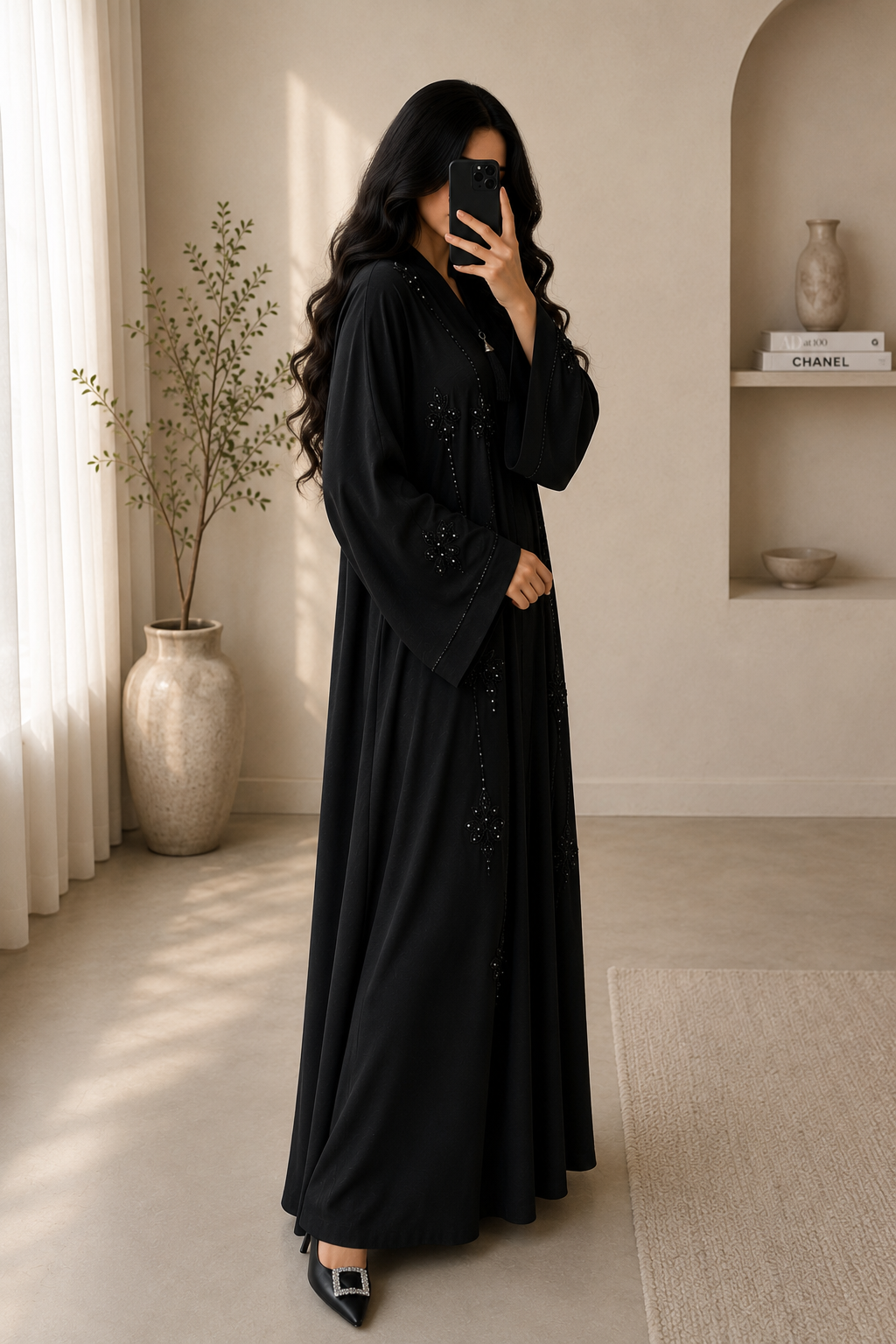 Cut work Bloom Embellished Black Abaya