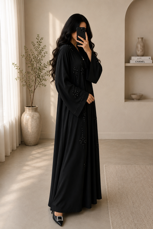 Cut work Bloom Embellished Black Abaya