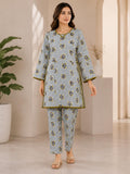 Grey Striped Floral 2-Piece Stitched Suit