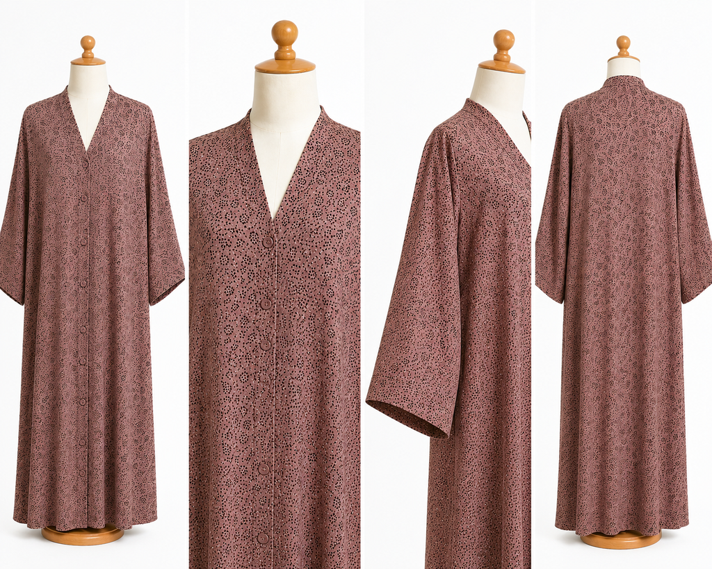 Dusty Rose Printed Button Front Abaya