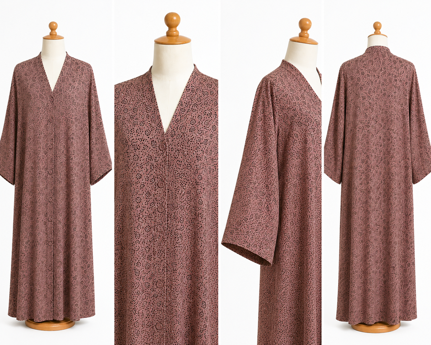 Dusty Rose Printed Button Front Abaya