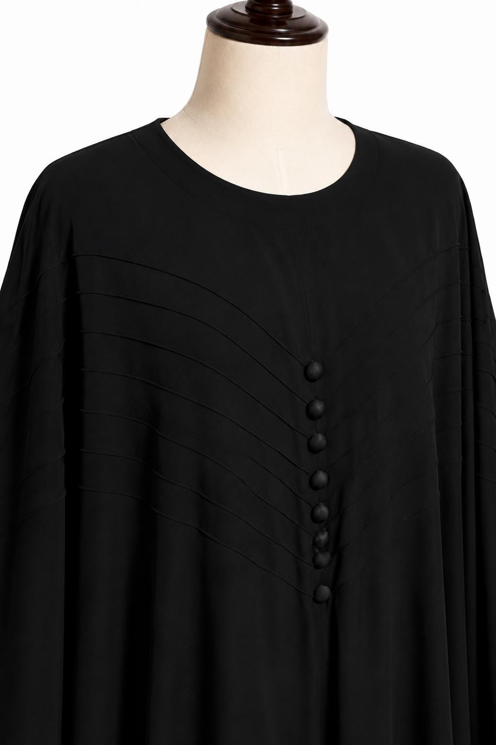 Textured Front Pleat Black Abaya