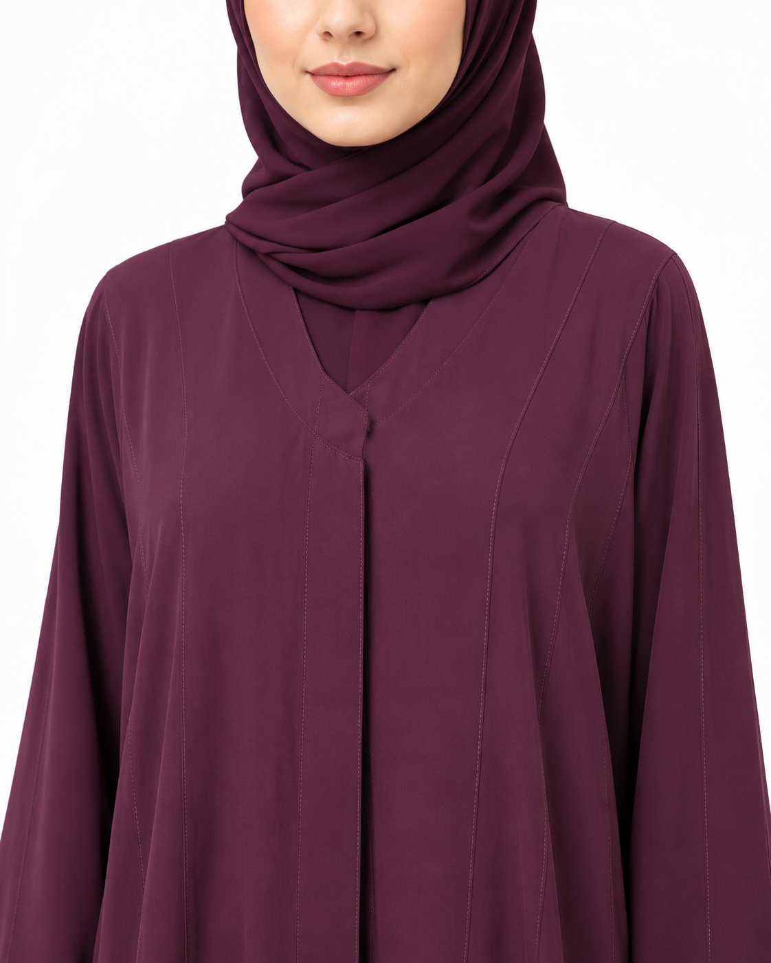 Maroon V-Stitch Panel Abaya