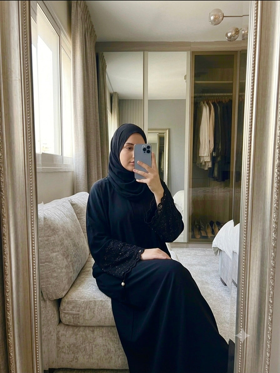 Exquisite Cut-Work & Bead-Embellished Abaya