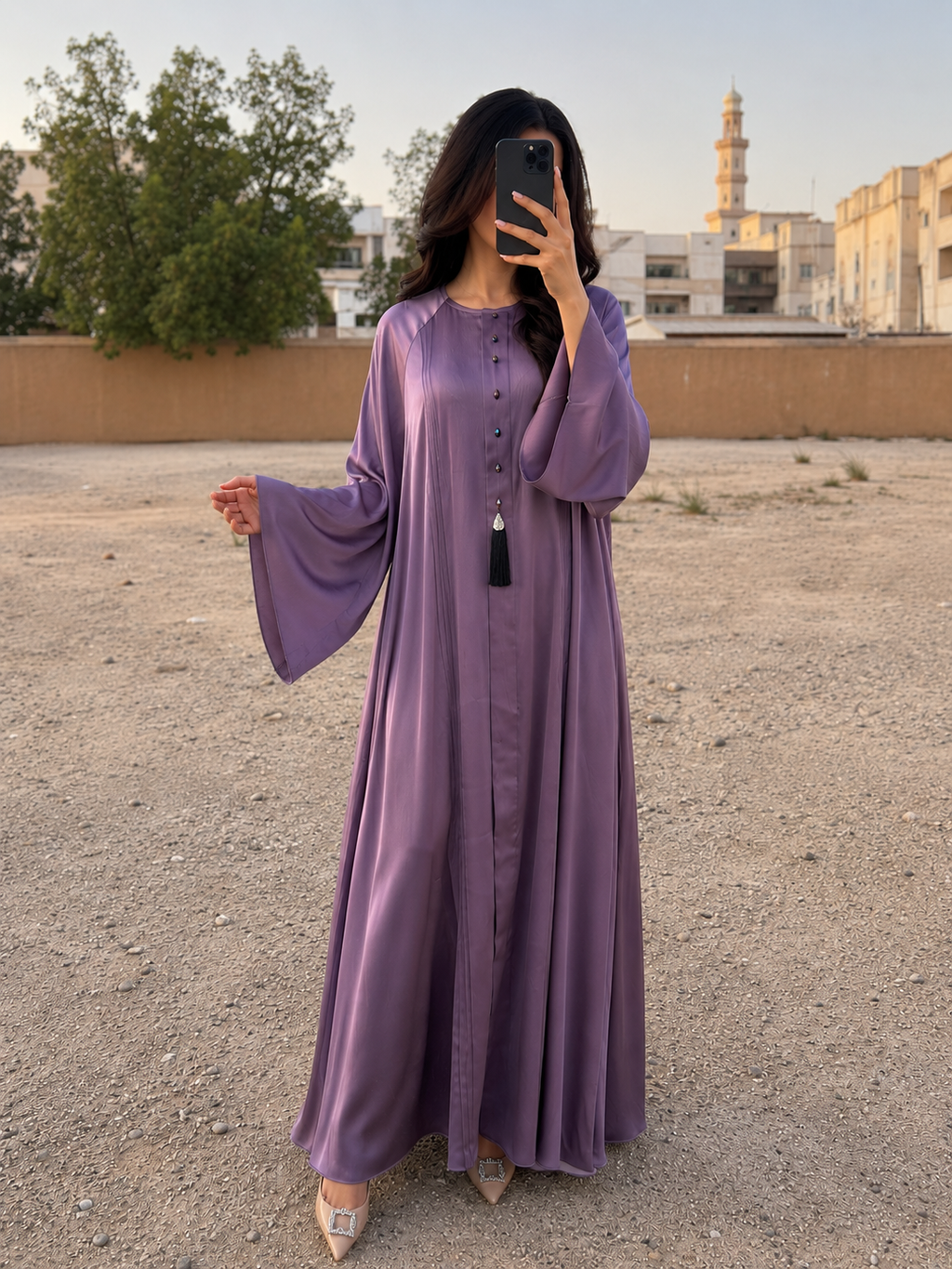 Serene Lavender Silk-Blend Tasseled Abaya